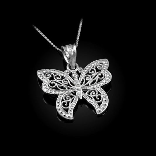 Sterling Silver Filigree Butterfly Charm Necklace Karma Blingz