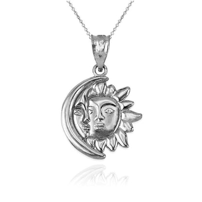 Gold Moon and Sun Face Celestial Pendant Necklace (yellow, white, rose gold, 10k, 14k) Karma Blingz