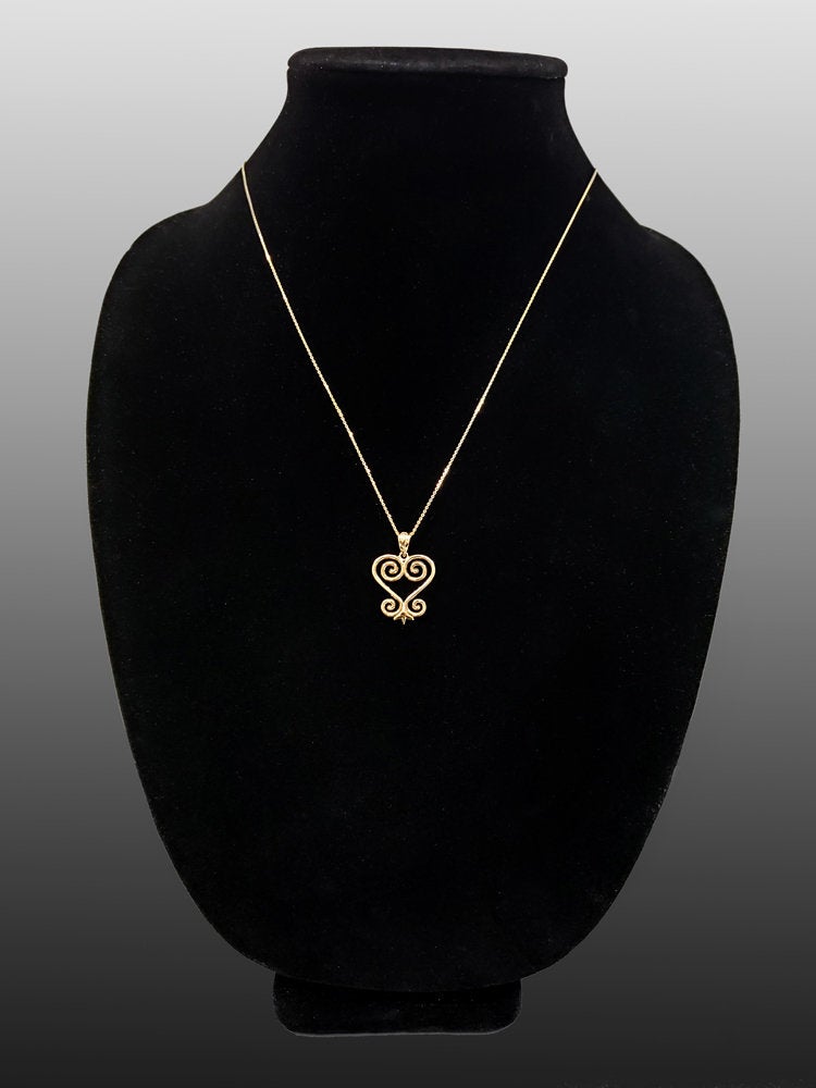 Gold African Adinkra Sankofa Heart Pendant Necklace (yellow, white, rose  gold, 10K, 14K)