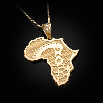 Gold Africa Map Afinkra Sankofa Pendant Necklace (10K, 14K, yellow, white, rose gold) Karma Blingz