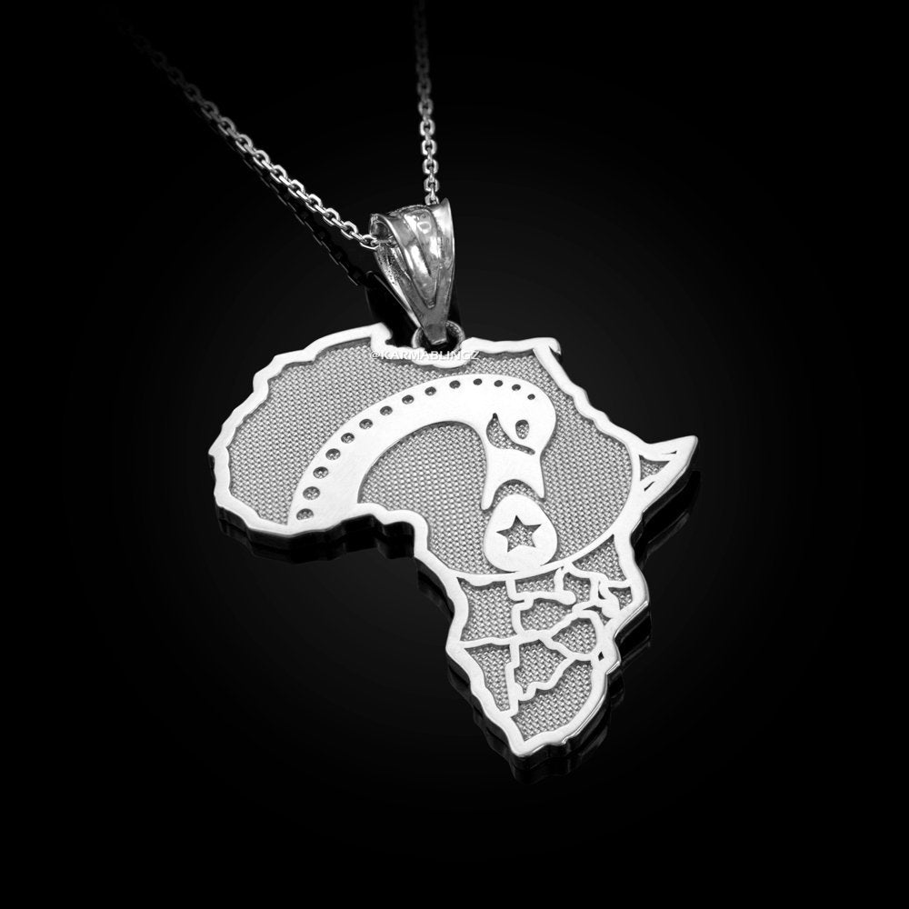 Sterling Silver Africa Map Afinkra Sankofa Pendant Necklace Karma Blingz