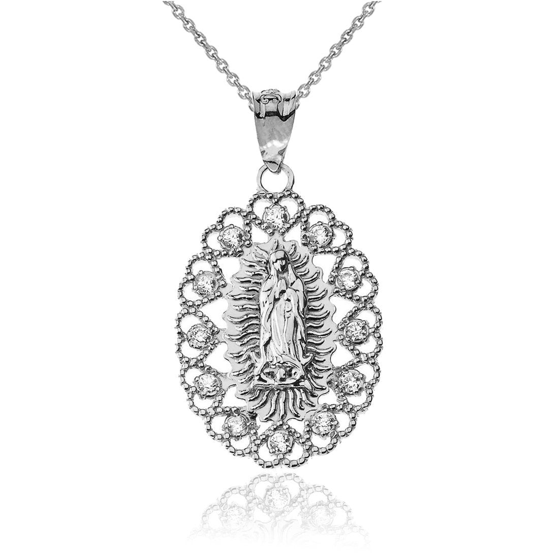 Sterling Silver Lady of Guadalupe Virgin Mary CZ Pendant Necklace Karma Blingz