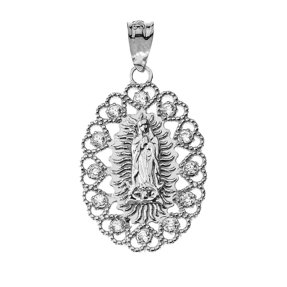 Sterling Silver Lady of Guadalupe Virgin Mary CZ Pendant Necklace Karma Blingz