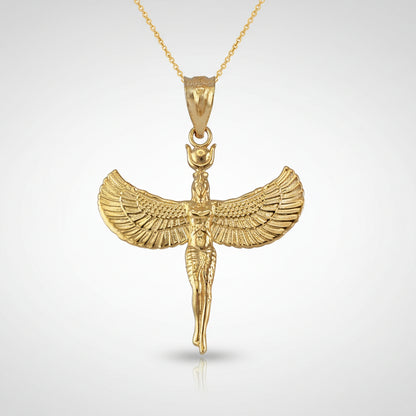 Gold Isis Egyptian Winged Goddess Pendant Necklace Karma Blingz