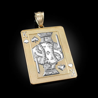Gold King of Spades Poker Card Pendant (yellow, white, rose, 2-tone, 10K, 14K) Karma Blingz