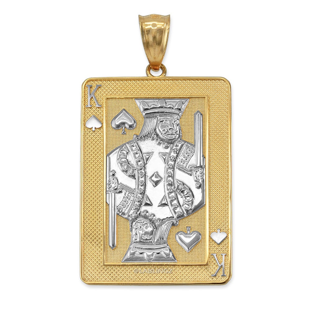 Gold King of Spades Poker Card Pendant (yellow, white, rose, 2-tone, 10K, 14K) Karma Blingz