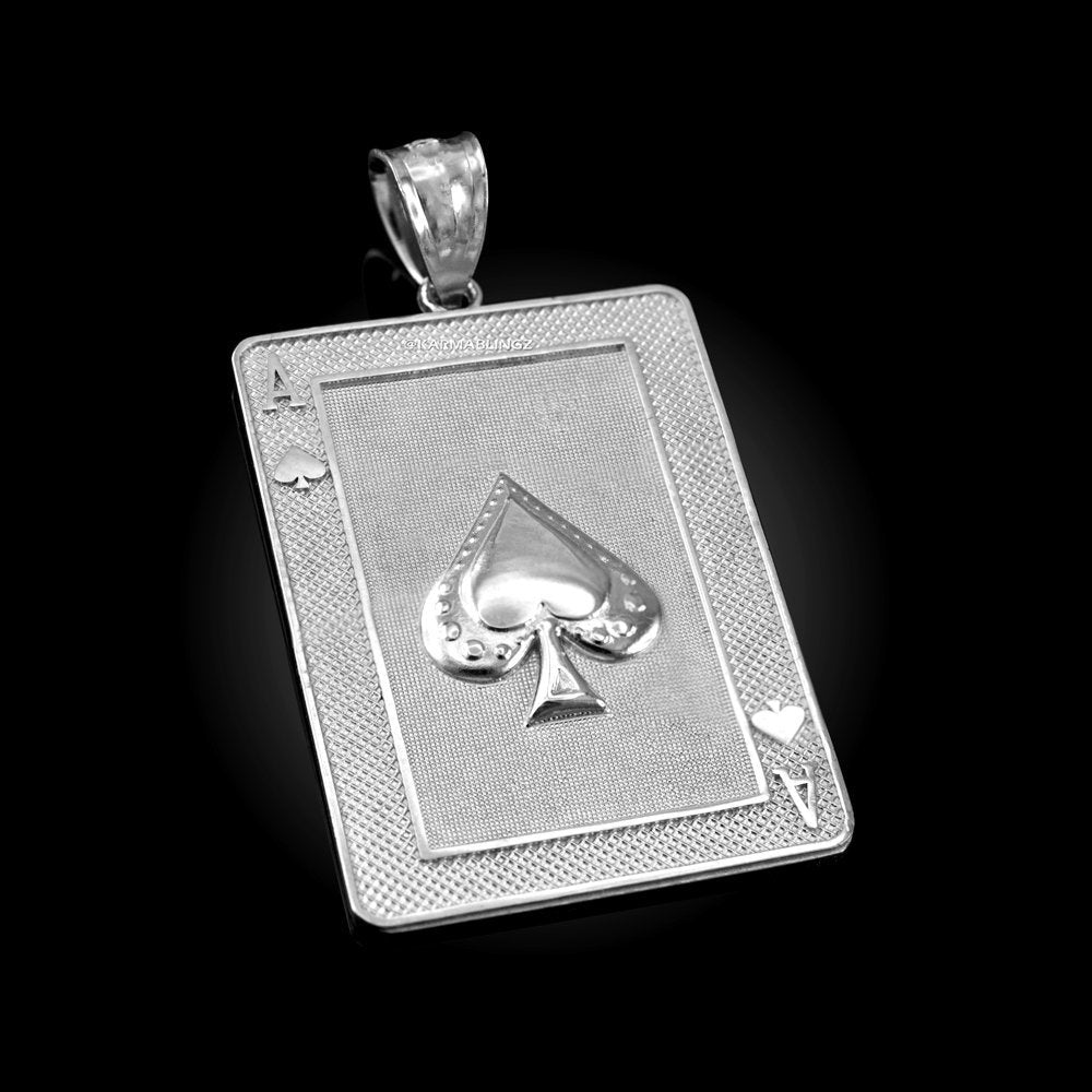 Gold Ace of Spades Poker Card Pendant (yellow, white, rose, 2-tone, 10K, 14K) Karma Blingz