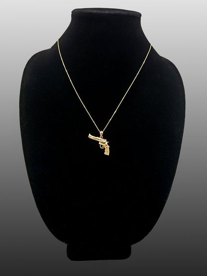 Gold Revolver Gun Pendant Necklace (10k, 14k, yellow, white, rose gold) Karma Blingz