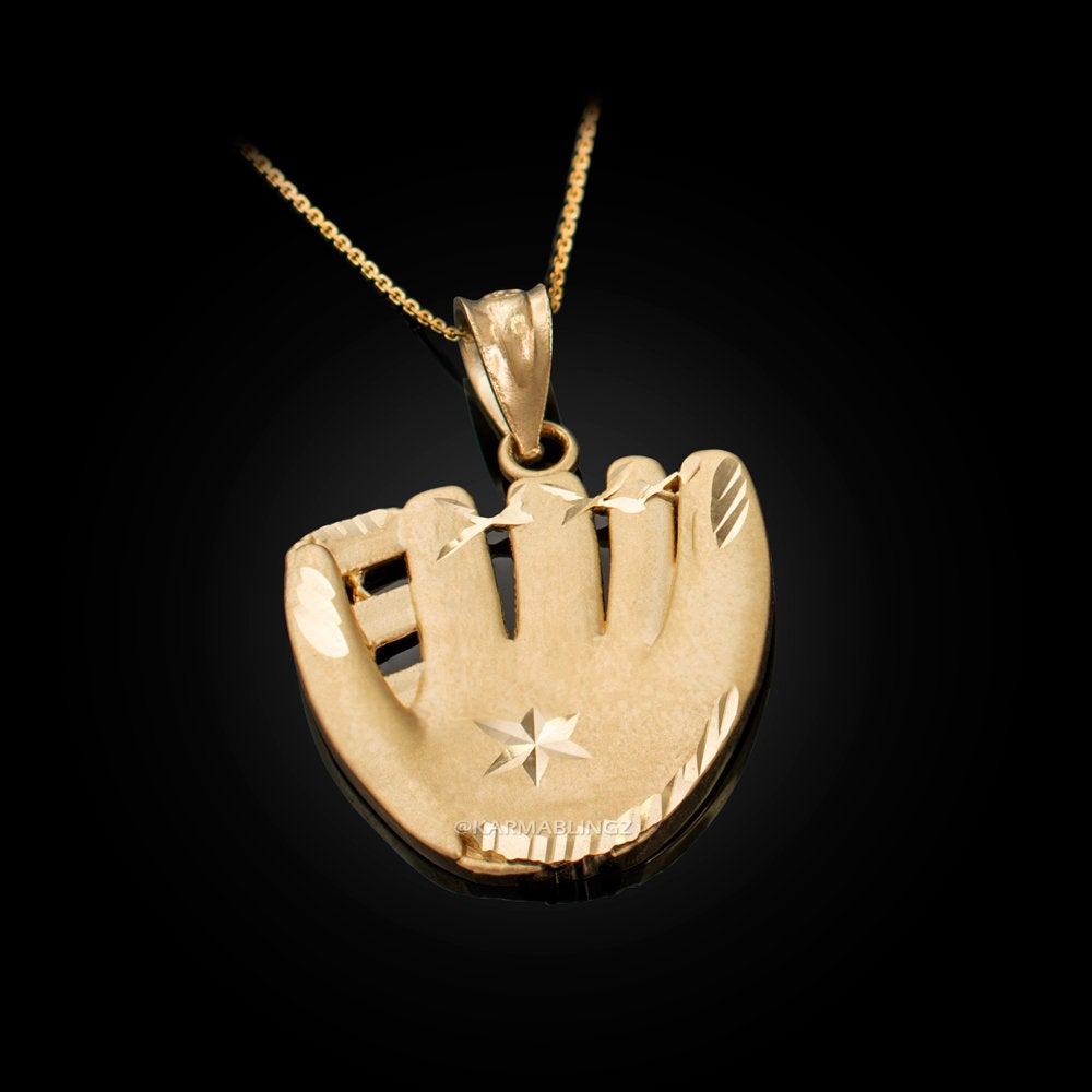 Gold Baseball Glove Satin DC Pendant Necklace (yellow, white, rose, 14K, 10K) Karma Blingz