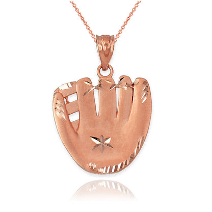 Gold Baseball Glove Satin DC Pendant Necklace (yellow, white, rose, 14K, 10K) Karma Blingz