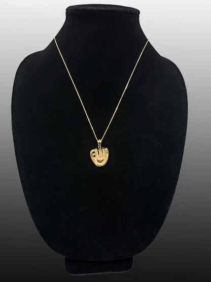 Satin Gold Baseball Glove DC Pendant Necklace (yellow, white, rose, 14K, 10K) Karma Blingz