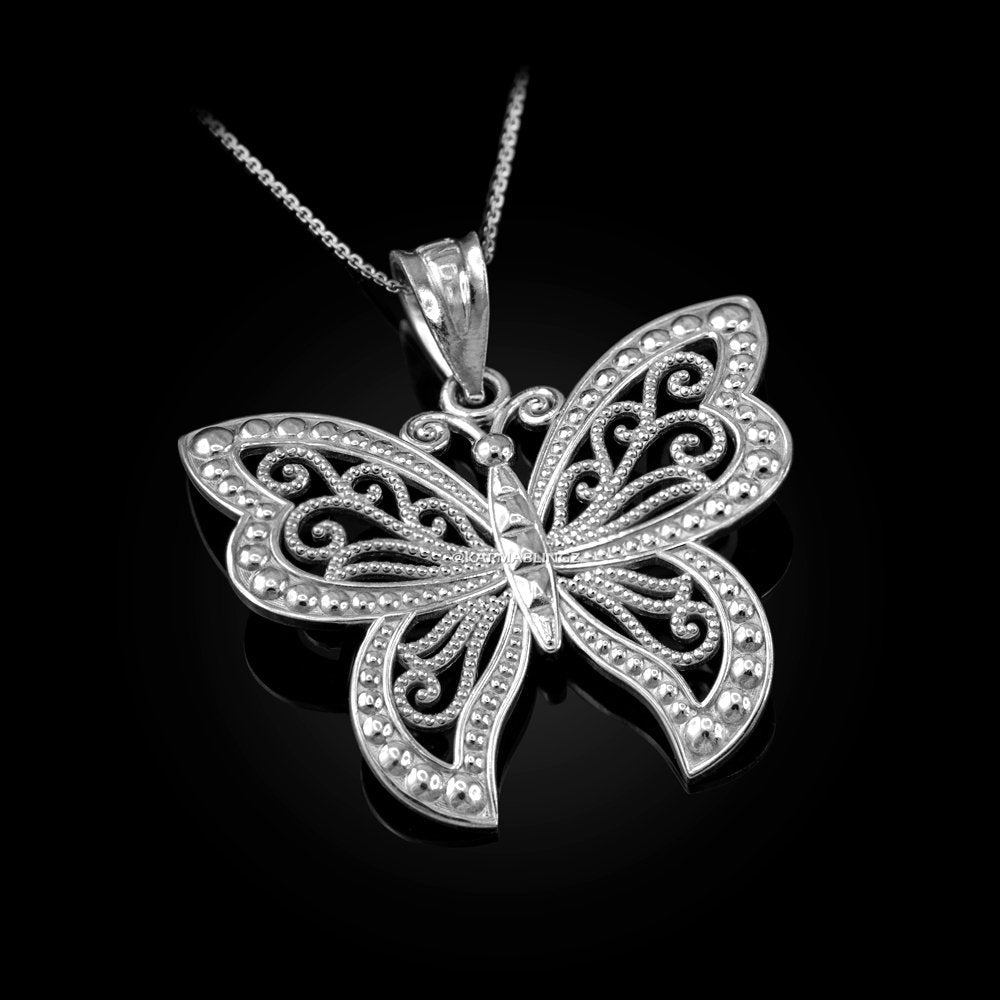 Silver Filigree Butterfly Midsize Pendant Necklace Karma Blingz