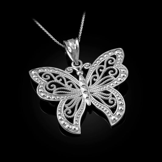 Silver Filigree Butterfly Midsize Pendant Necklace Karma Blingz