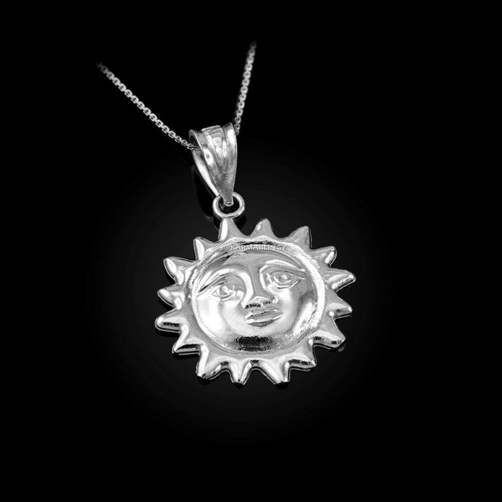 Sterling Silver Sun Face Celestial Pendant Necklace Karma Blingz