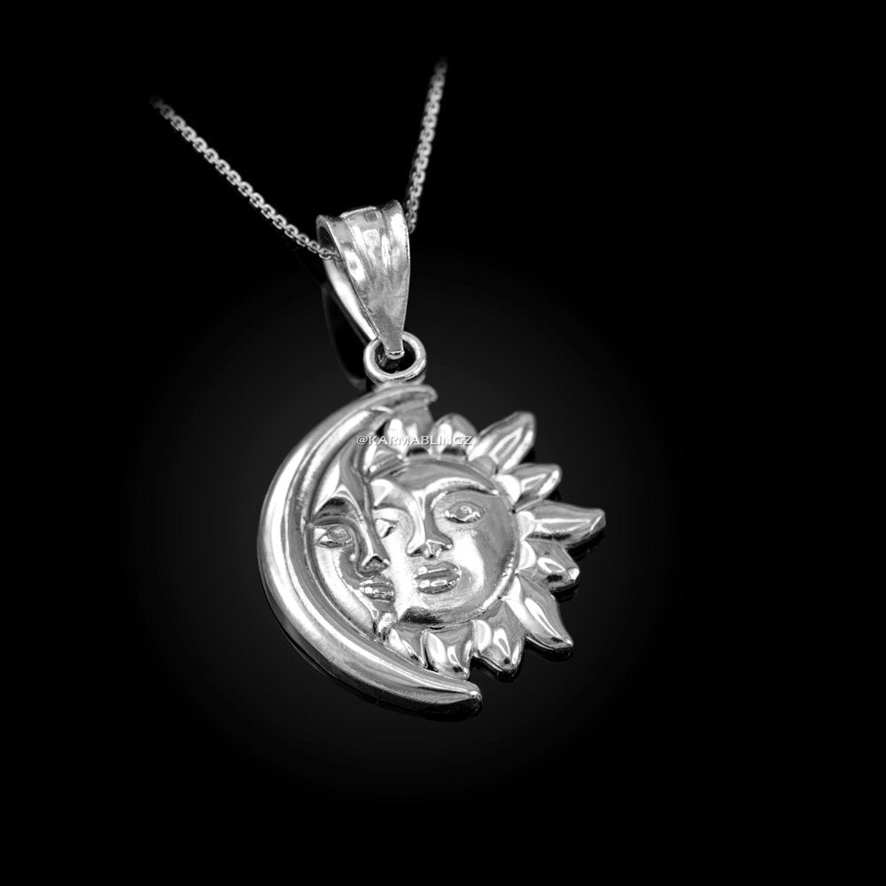 Sterling Silver Moon and Sun Face Celestial Pendant Necklace Karma Blingz