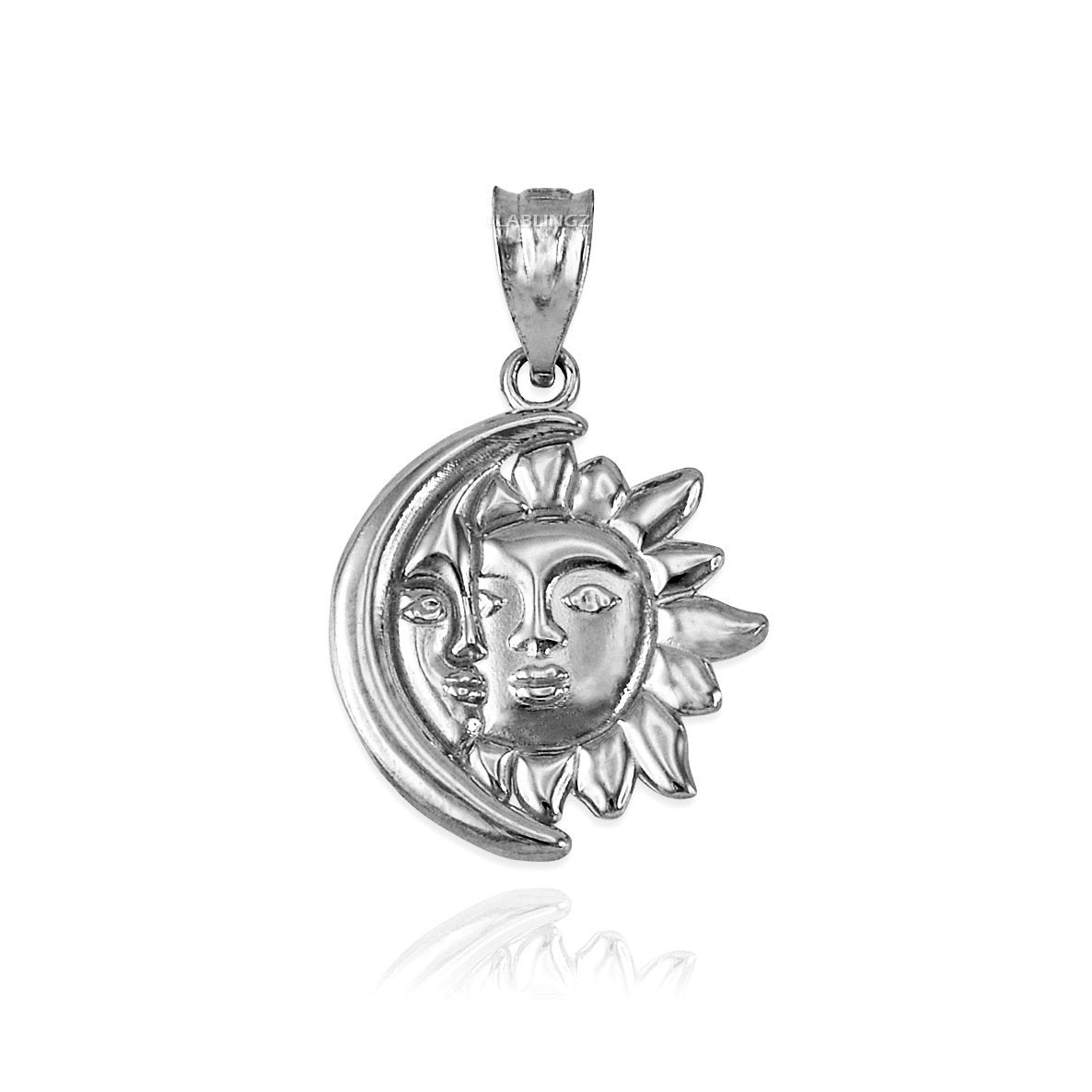 Sterling Silver Moon and Sun Face Celestial Pendant Necklace Karma Blingz