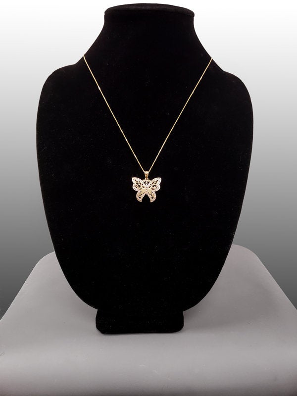 Gold Filigree Butterfly Midsize Pendant Necklace (10K, 14K, yellow, white, rose gold) Karma Blingz