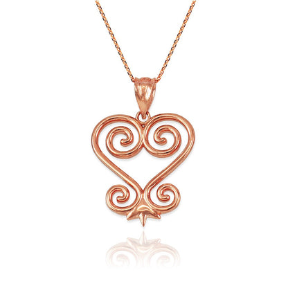Gold African Adinkra Sankofa Heart Pendant Necklace (yellow, white, rose gold, 10K, 14K) Karma Blingz