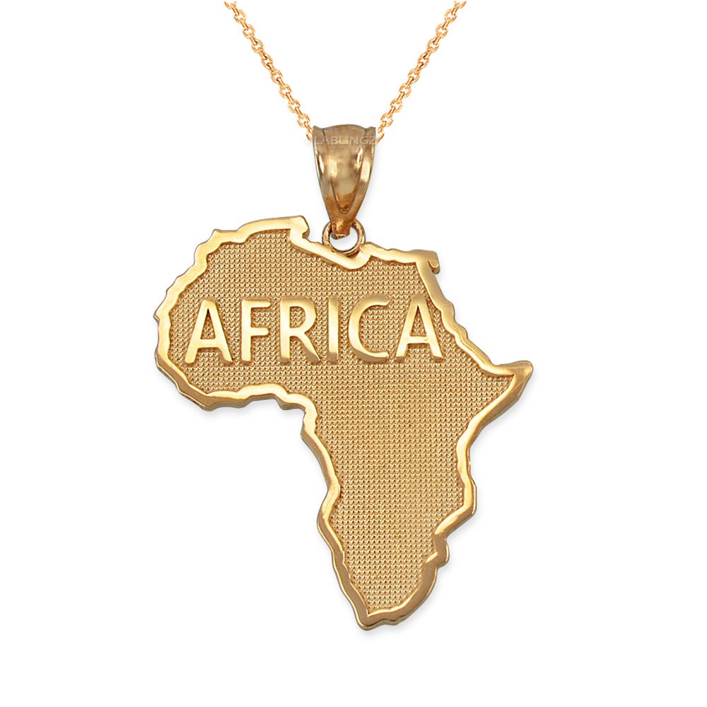 Gold AFRICA Pendant Necklace (10K, 14K, yellow, white, rose gold) Karma Blingz