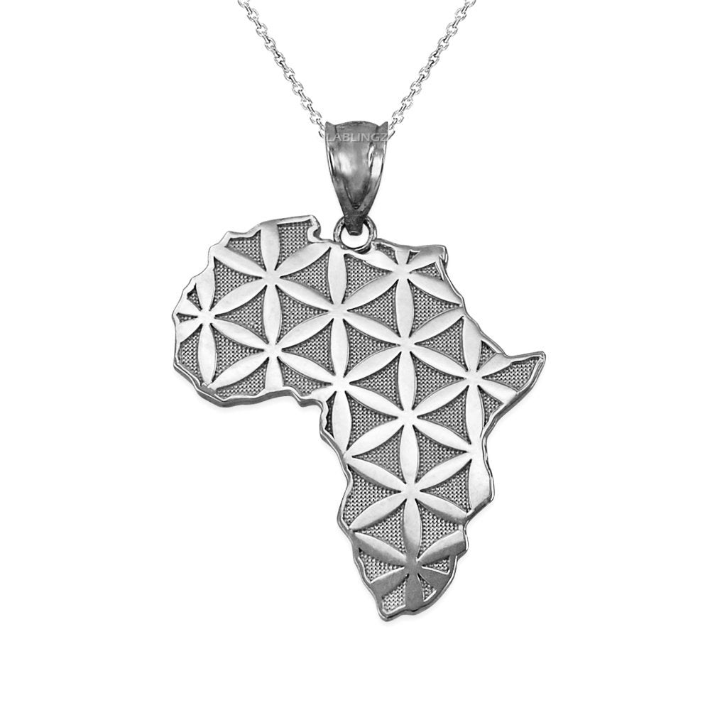 Sterling Silver Africa Map Flower of Life Pendant Necklace Karma Blingz