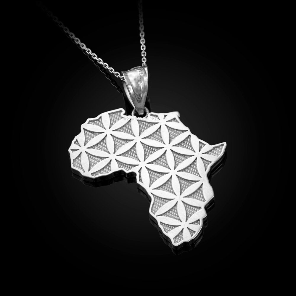 Sterling Silver Africa Map Flower of Life Pendant Necklace Karma Blingz