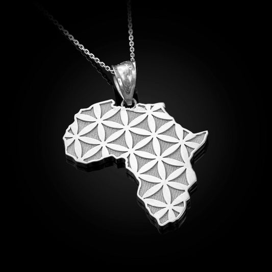 Sterling Silver Africa Map Flower of Life Pendant Necklace Karma Blingz