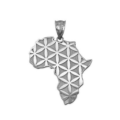 Sterling Silver Africa Map Flower of Life Pendant Necklace Karma Blingz