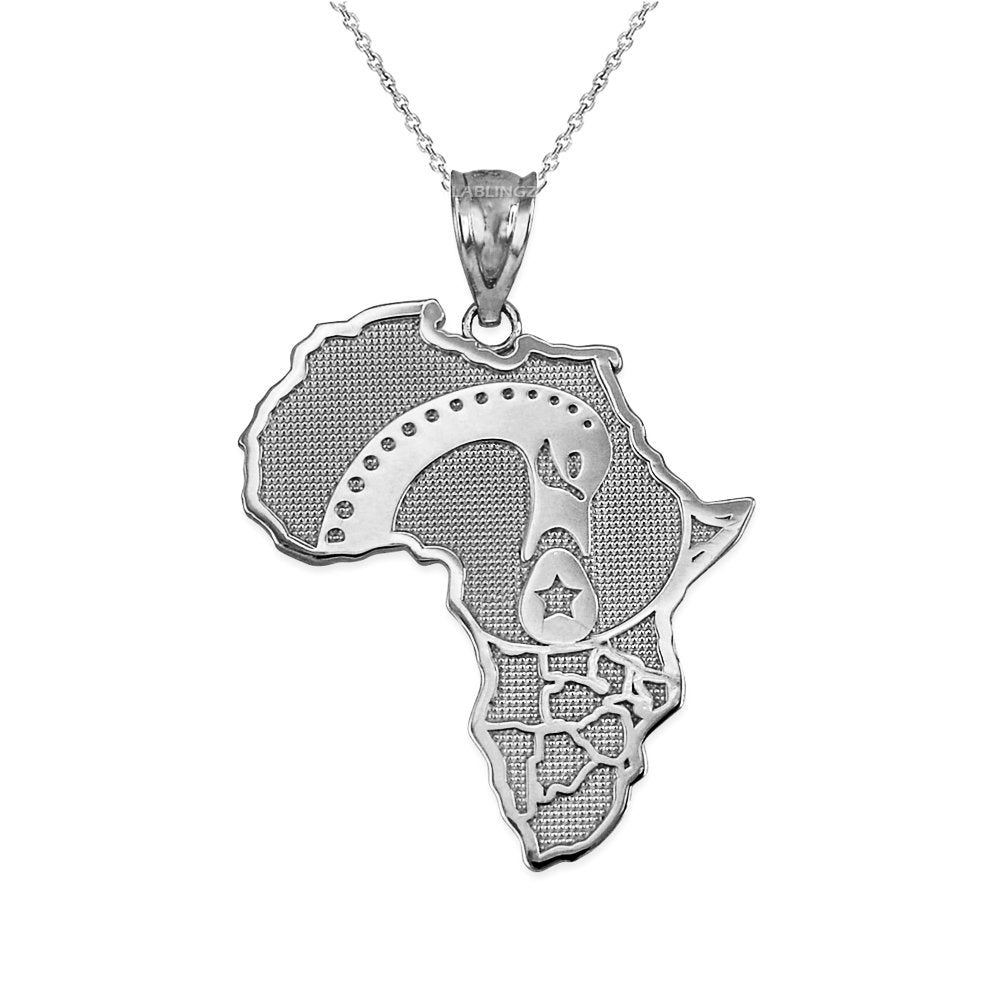 Gold Africa Map Afinkra Sankofa Pendant Necklace (10K, 14K, yellow, white, rose gold) Karma Blingz