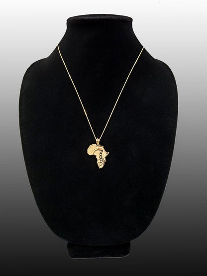 Gold Africa Map Afinkra Sankofa Pendant Necklace (10K, 14K, yellow, white, rose gold) Karma Blingz