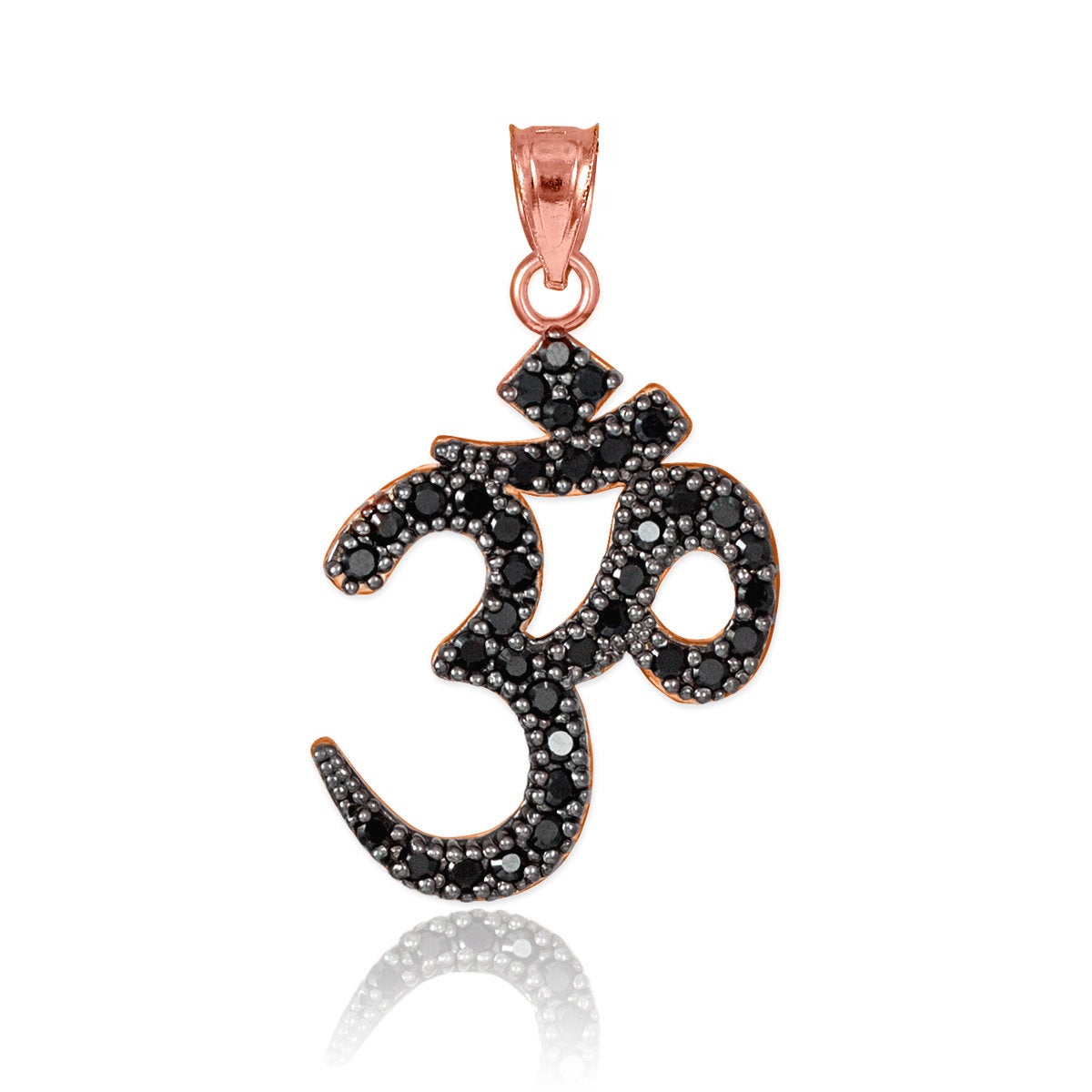 14K Gold Om (Aum) Black Diamond Yoga Pendant Necklace (yellow, white, rose gold) Karma Blingz