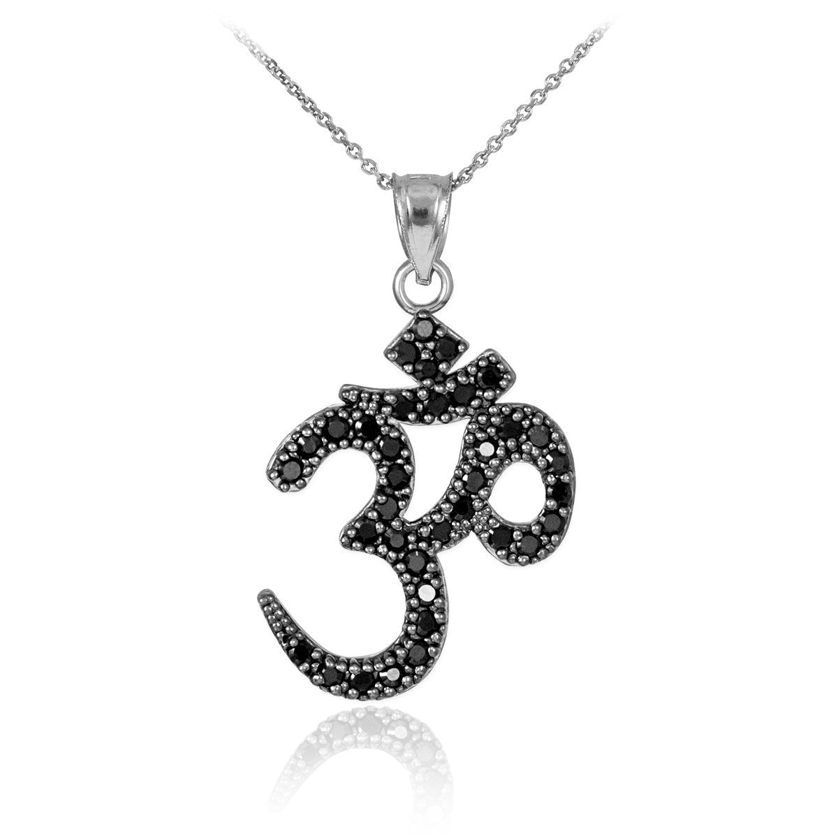 14K Gold Om (Aum) Black Diamond Yoga Pendant Necklace (yellow, white, rose gold) Karma Blingz