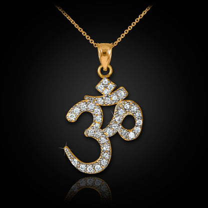 14K Diamond Studded Om Yoga Pendant Necklace (yellow, white, rose gold) Karma Blingz