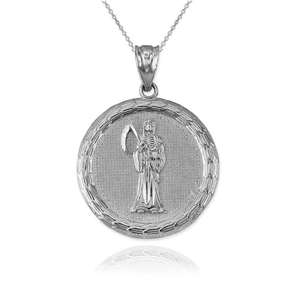 Sterling Silver Santa Muerte Medallion Pendant Necklace Karma Blingz
