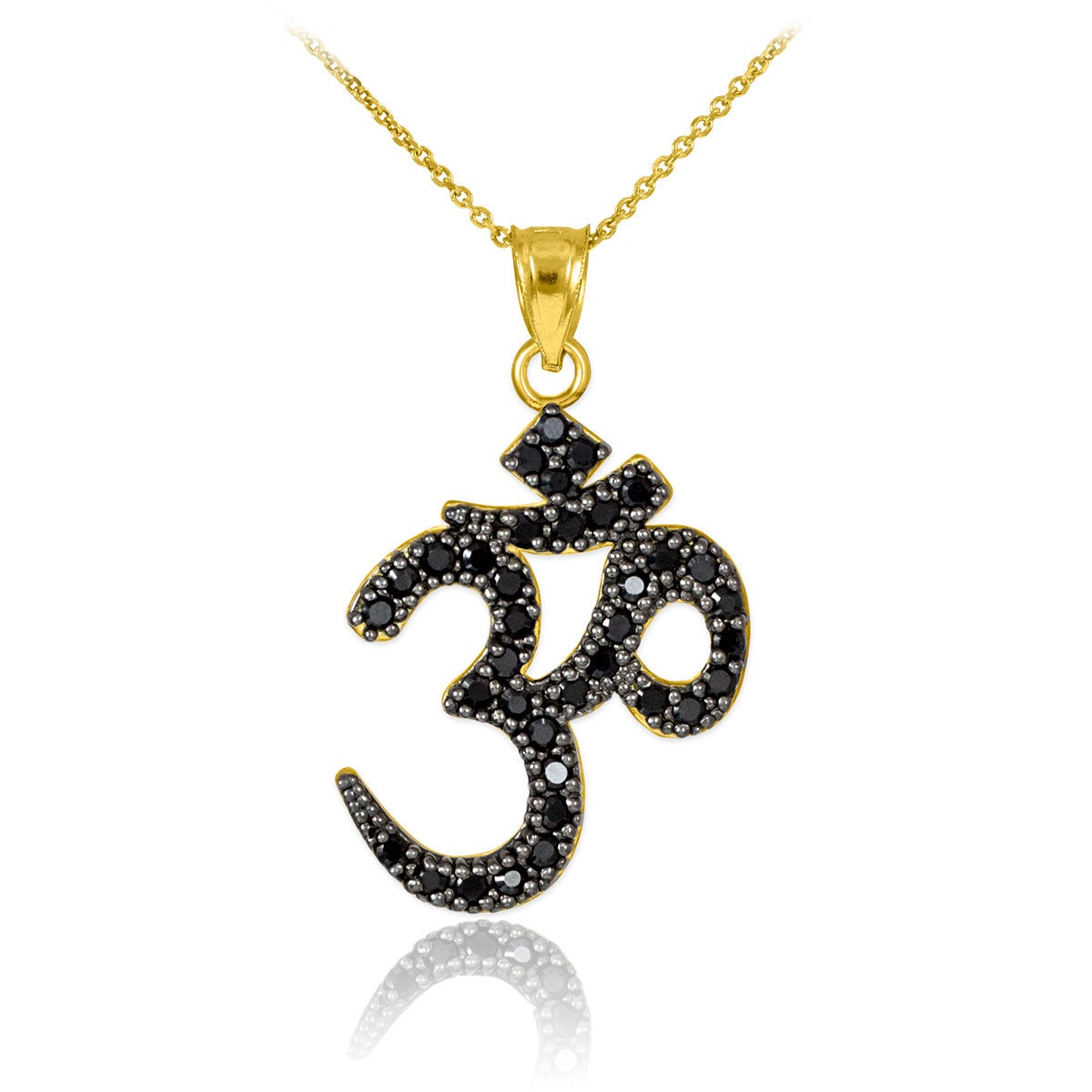 14K Gold Om (Aum) Black Diamond Yoga Pendant Necklace (yellow, white, rose gold) Karma Blingz