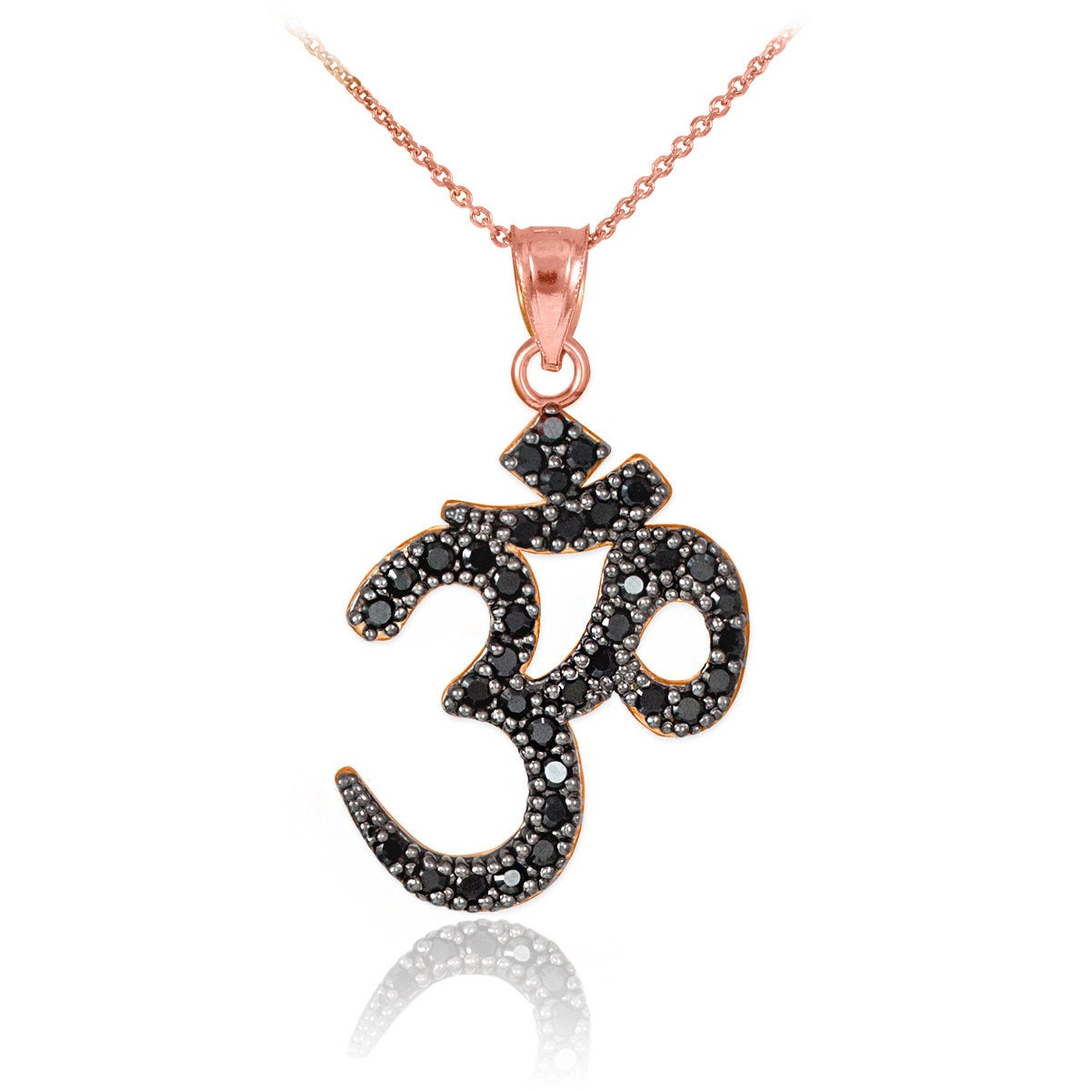 14K Gold Om (Aum) Black Diamond Yoga Pendant Necklace (yellow, white, rose gold) Karma Blingz