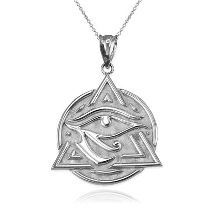 Gold Eye of Horus Illuminati Pendant Necklace (yellow, white, rose gold, 2-tone, 10K, 14K) Karma Blingz