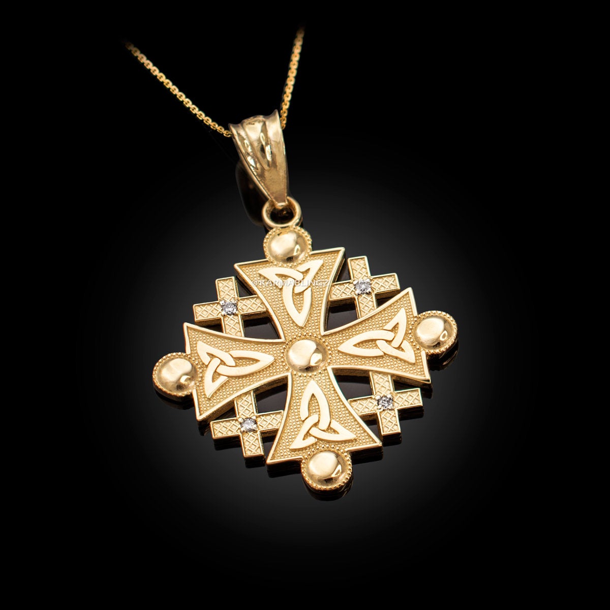 Gold Jerusalem Cross Diamond Pendant Necklace (10K, 14K, yellow, white, rose gold) Karma Blingz