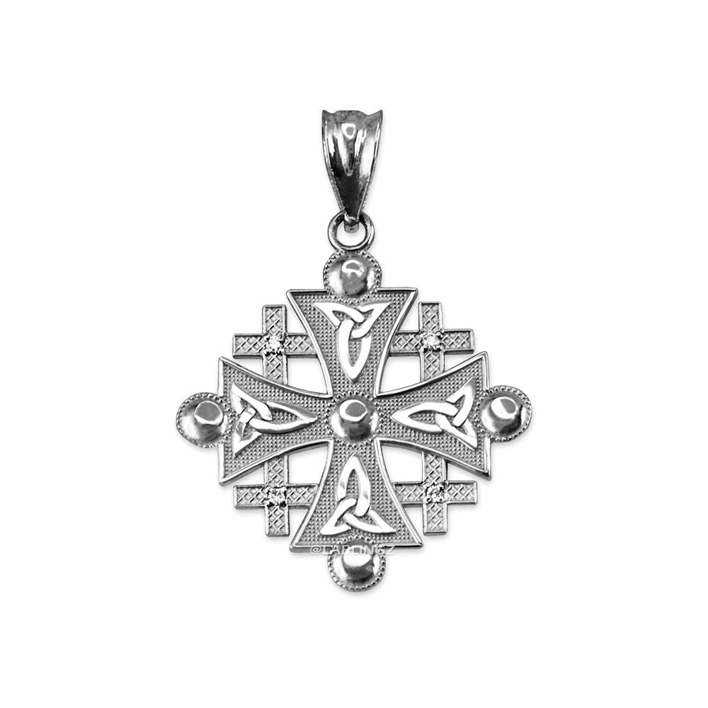 Sterling Silver Jerusalem Cross CZ Pendant Necklace Karma Blingz
