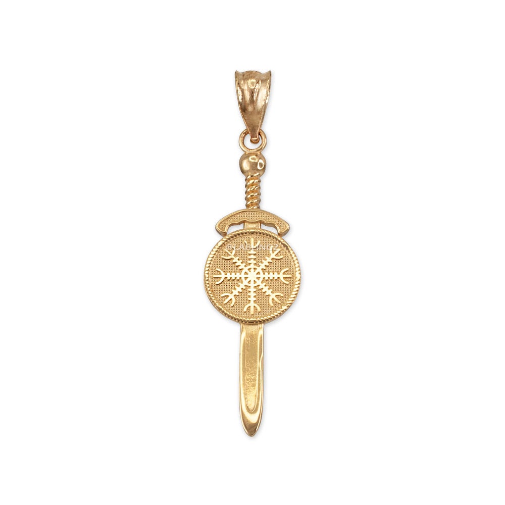Gold Viking Sword Pendant Necklace (yellow, white, rose gold, 10k, 14k) Karma Blingz