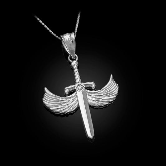 Sterling Silver Hot Wings CZ Sword Pendant Necklace Karma Blingz