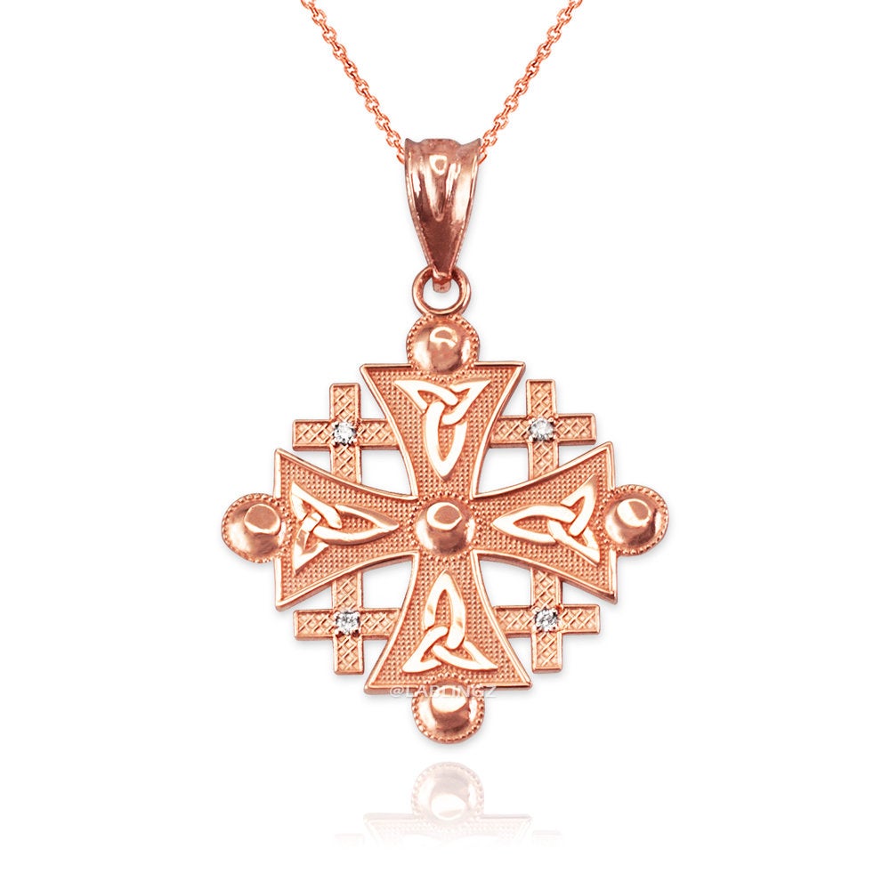 Gold Jerusalem Cross Diamond Pendant Necklace (10K, 14K, yellow, white, rose gold) Karma Blingz