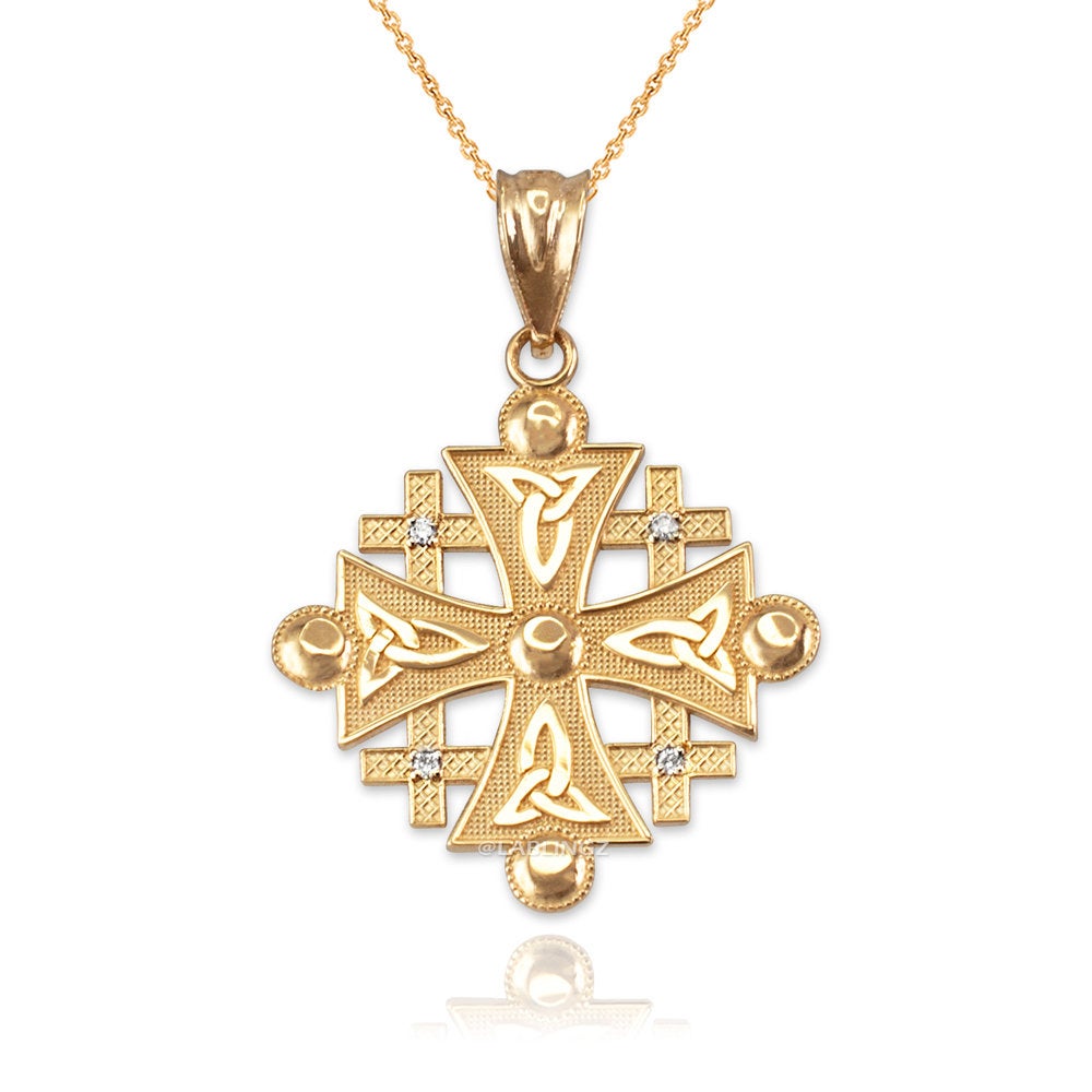 Gold Jerusalem Cross Diamond Pendant Necklace (10K, 14K, yellow, white, rose gold) Karma Blingz
