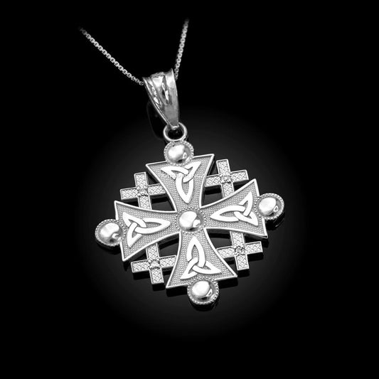 Sterling Silver Jerusalem Cross CZ Pendant Necklace Karma Blingz