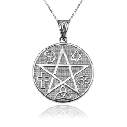 Gold Multicultural Pentacle Medallion Pendant Necklace (10K, 14K, yellow, white, rose gold) Karma Blingz