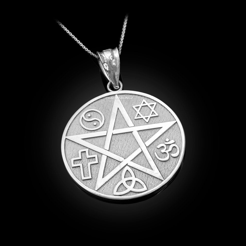 Sterling Silver Multicultural Pentacle Medallion Pendant Necklace Karma Blingz