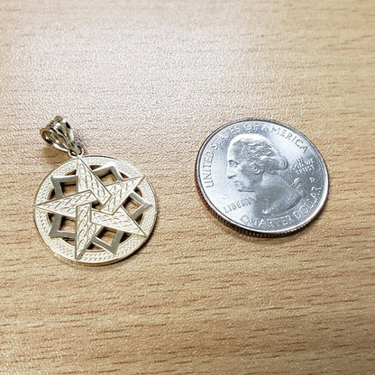 Gold Pentagram Medallion Pendant Necklace (10K, 14K, yellow, white, rose gold) Karma Blingz