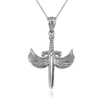 Sterling Silver Hot Wings CZ Sword Pendant Necklace Karma Blingz