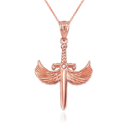 Gold Hot Wings Diamond Sword Pendant Necklace (yellow, white, rose gold, 10K, 14K) Karma Blingz