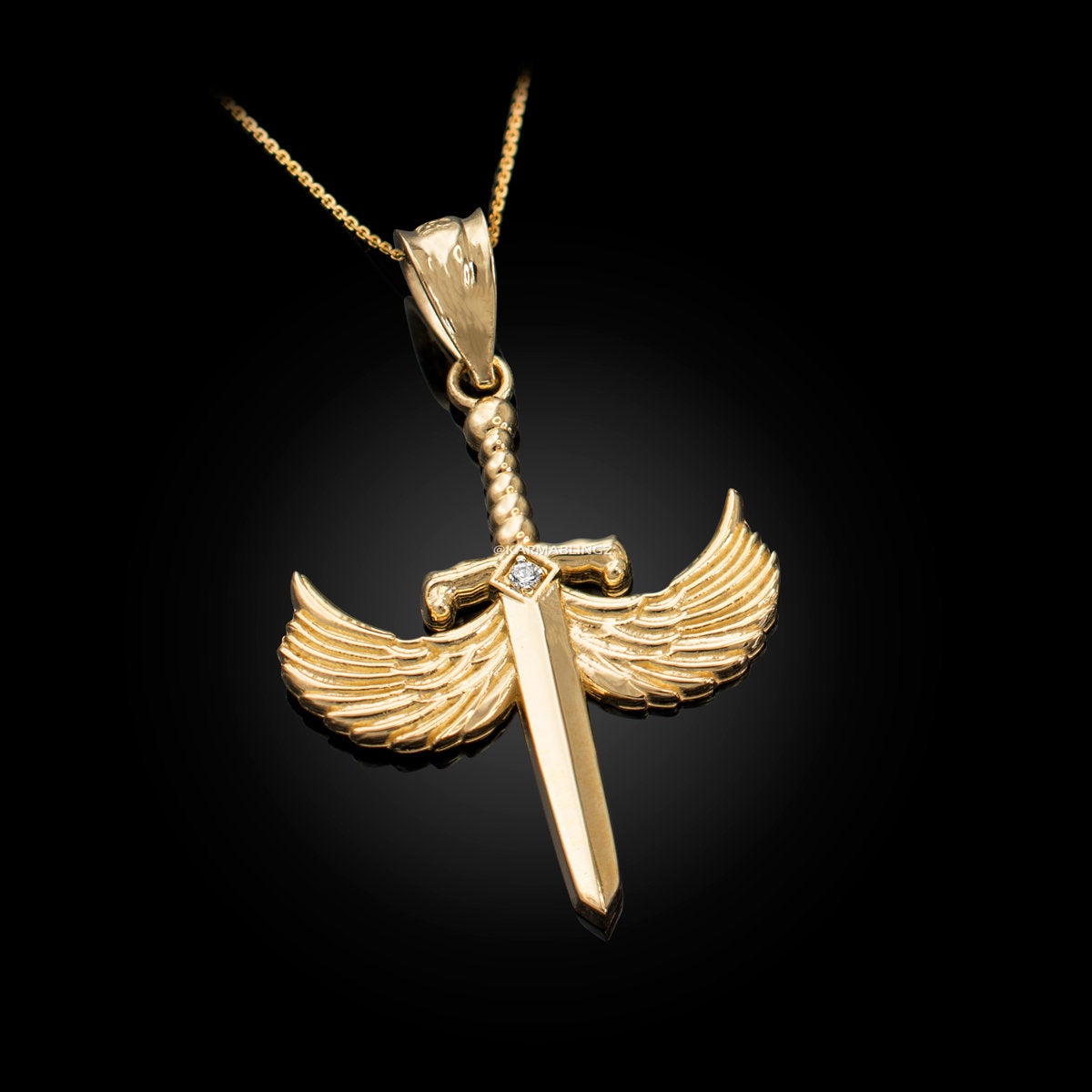 Gold Hot Wings Diamond Sword Pendant Necklace (yellow, white, rose gold, 10K, 14K) Karma Blingz