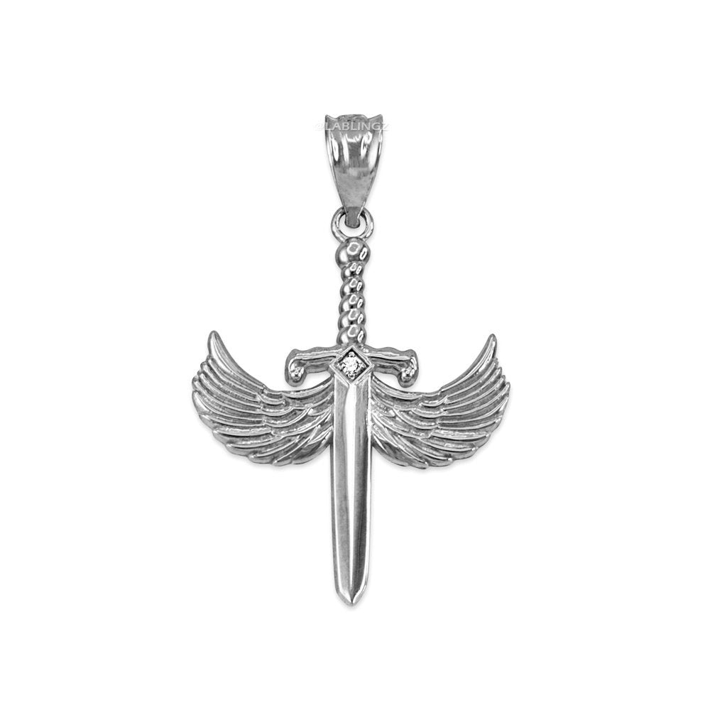 Sterling Silver Hot Wings CZ Sword Pendant Necklace Karma Blingz